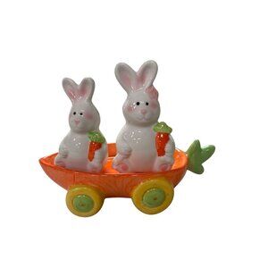 Bunny Salt & Pepper Shakers In Carrot Shaped Holder